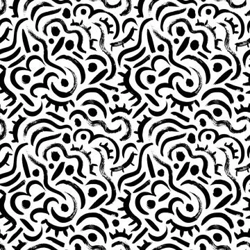 Hand drawn doodle lines vector seamless pattern. Illustrazione stock