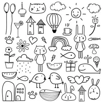 Hand Drawn Doodle Lovely Vector Set For Kid. Stock Illustration