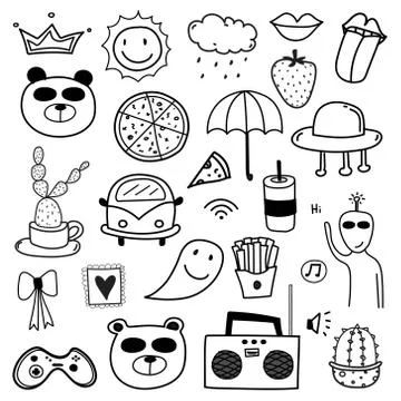 Hand Drawn Doodle Lovely Vector Set. Doodle Funny Set. Stock Illustration