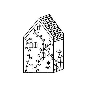 Hand drawn Doodle magic house decorated with floral ornament . Vector illustr Stock Illustration