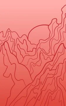 Hand drawn doodle mountain on the sunset. Illustrazione stock
