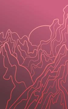 Hand drawn doodle mountain on the sunset. Stock Illustration