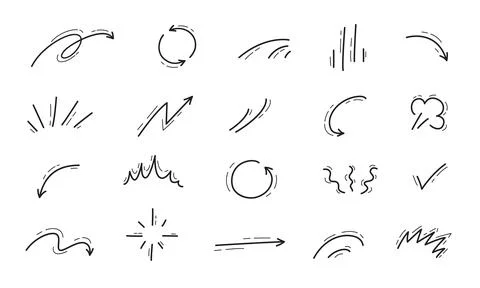 Hand drawn doodle movement motion lines, arrows Stock Illustration