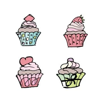 Hand drawn doodle muffins set.Perfect for invitation, greeting card Stock Illustration