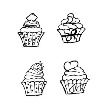 Hand drawn doodle muffins set.Perfect for invitation, greeting card Stock Illustration