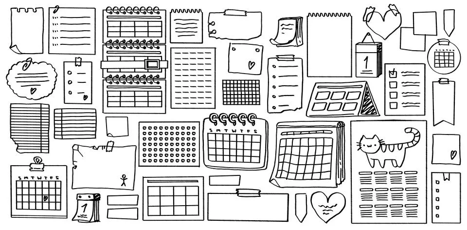 Hand drawn doodle note set, sticky memo sheets Stock Illustration