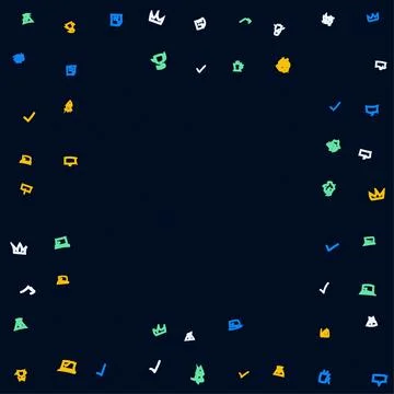 Hand-Drawn Doodle Pattern Frame with Colorful Icons on a Dark Blue Background Stock-Illustration