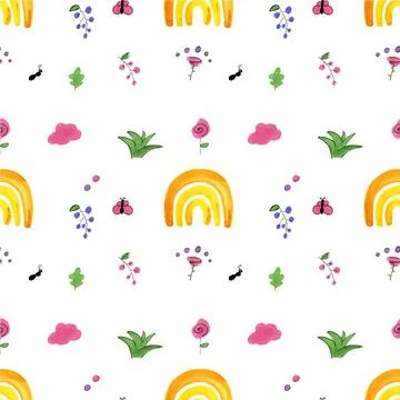 Hand drawn doodle pattern rainbow. Children's room decor items, Digital paper. Stock Illustration