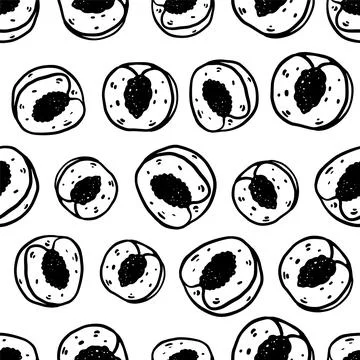 Hand drawn doodle peach core seamless pattern Stock Illustration