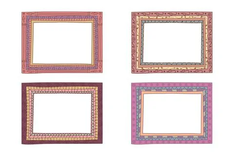 Hand drawn doodle picture frames in childish style set Illustrazione stock