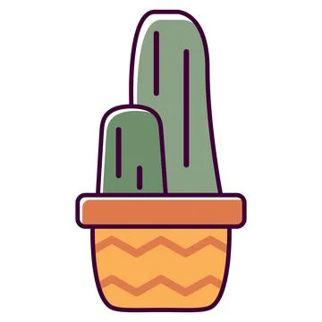 Hand Drawn doodle potted cactus icon.Vector flat illustration. Stock Illustration