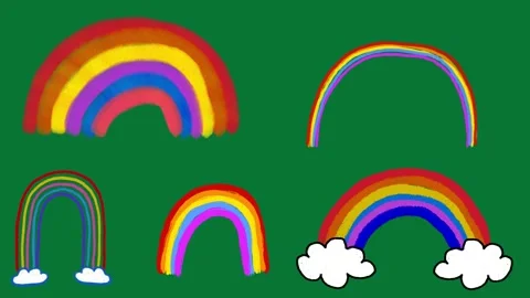 Hand-Drawn Doodle Rainbow Green Screen | Colorful Rainbow Animation Overlay Video stock 327294473
