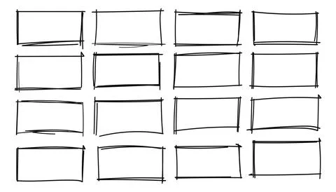 Hand Drawn Doodle Rectangle Frames Vector Set イラスト素材