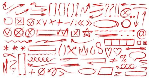 Hand drawn doodle red crayon pencil lines イラスト素材