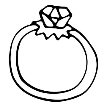 Hand drawn doodle ring with diamond. Stock Illustration