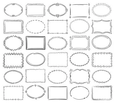 Hand drawn doodle round and square vector picture border frames Stock Illustration