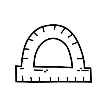 Hand drawn doodle round ruler. Vector sketch illustration of black outline Stock Illustration