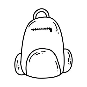 Hand drawn doodle of school or camping backpack icon for print, coloring page Stock Illustration