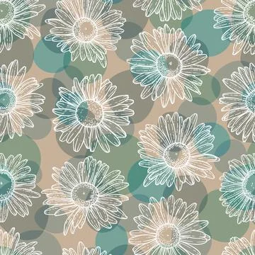 Hand Drawn doodle Scribble floral plants camomile seamless pattern. Abstrac.. 库存插图