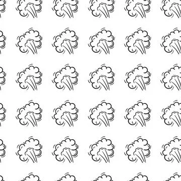 Hand drawn doodle seamless pattern a cloud of smoke icon. Black sketch. Sign  Stock Illustration