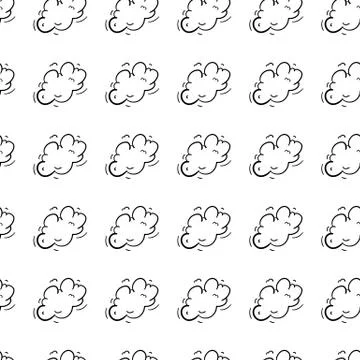 Hand drawn doodle seamless pattern a cloud of smoke icon. Black sketch. Sign  イラスト素材