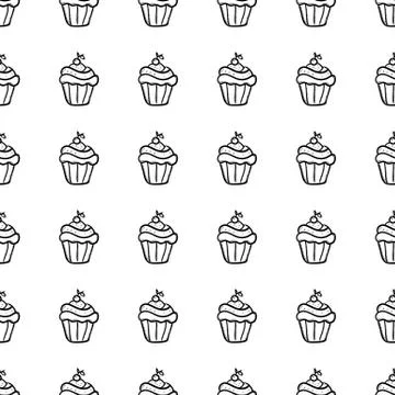 Hand drawn doodle seamless pattern cake icon. Black sketch. Sign symbol. Deco Illustrazione stock