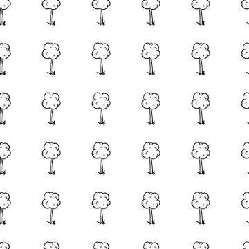 Hand drawn doodle seamless pattern tree icon. Black sketch. Sign symbol. Deco イラスト素材