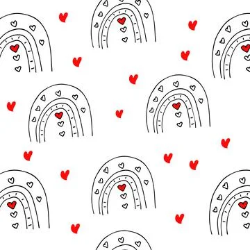 Hand-drawn doodle seamless pattern with hearts. Elements for Valentine's day Stock Illustration