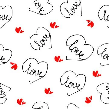 Hand drawn doodle seamless pattern with hearts. Elements for Valentine's day 스톡 일러스트