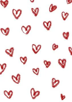 Hand-drawn doodle seamless pattern with red hearts Illustrazione stock