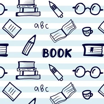 Hand drawn doodle seamless pattern, education concept background. Simple vect Stock Illustration