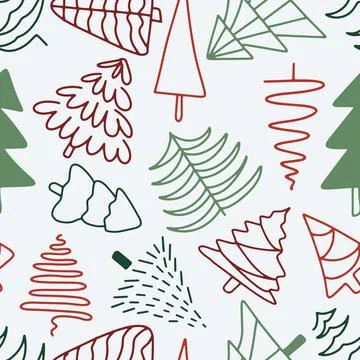 Hand drawn doodle seamless pattern christmas tree background. Childish texture Stock Illustration