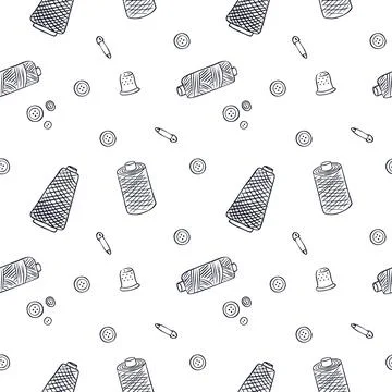 Hand drawn doodle seamless pattern of sewing and dressmaking tools Stock Illustration