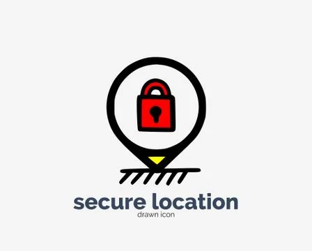 Hand drawn doodle secure location, lock icon design 스톡 일러스트
