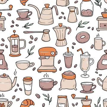 Hand drawn doodle semaless pattern of coffee Stock Illustration