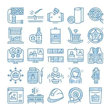 Hand drawn doodle set of business and general industry icons Stock Illustration