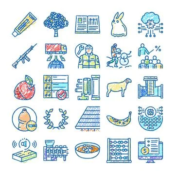 Hand drawn doodle set for commerce and industry Stock Illustration
