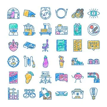 Hand drawn doodle set concept illustrations on white background Stock Illustration