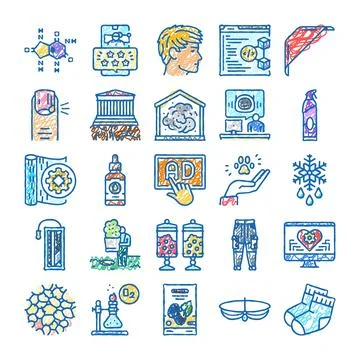 Hand drawn doodle set concept icons collection Stock Illustration