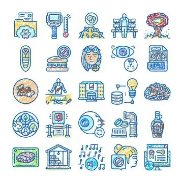 Hand drawn doodle set concept icons collection Illustrazione stock