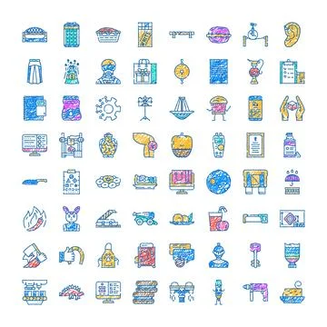 Hand drawn doodle set of diverse icons 스톡 일러스트