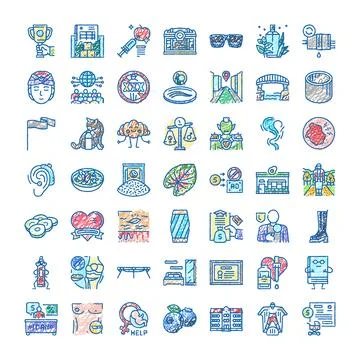 Hand drawn doodle set of diverse concept icons Stock Illustration