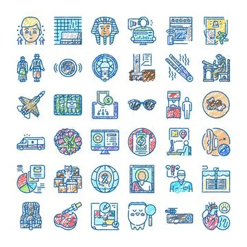 Hand drawn doodle set of diverse icons Stock Illustration
