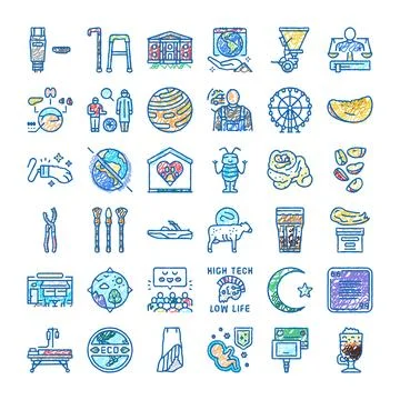 Hand drawn doodle set of diverse concept icons 스톡 일러스트