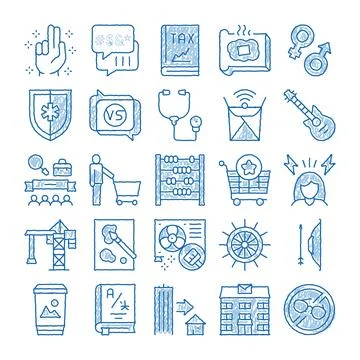 Hand drawn doodle set everyday life hobbies Ilustración de archivo