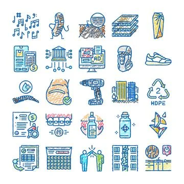 Hand drawn doodle set everyday life and concepts Ilustración de archivo