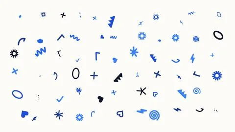 Hand-drawn doodle set featuring scattered blue and black geometric abstract.. Stock Illustration