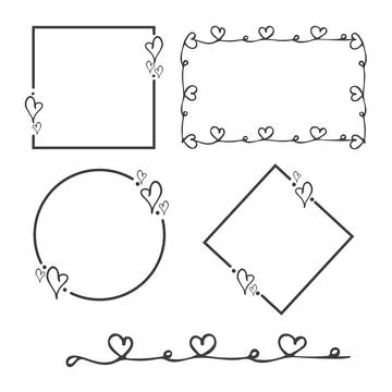 Hand drawn doodle set frame with hearts. Simple elements isolated on white Stock-Illustration