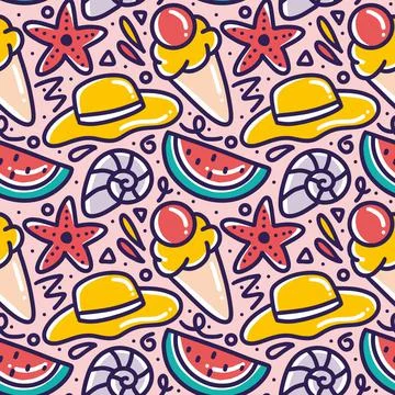 Hand drawn doodle set menu summer on the beach Stock Illustration