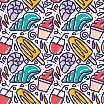 Hand drawn doodle set menu summer on the beach Stock Illustration
